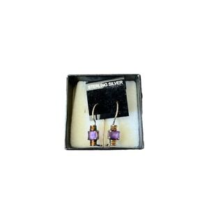 Genuine Swarovski Cross Earrings Purple  Drop Sterling Silver.  E1-1